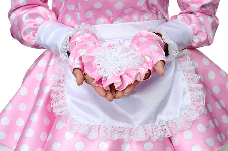 satin ruffle maid polka dots pretty pink 07
